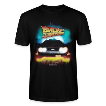 Retour Vers Le Futur Time Logo DeLorean - T-shirt bio CRAFTER Stanley Stella Unisexe - noir - Devant - Alina (178cm) & Michal (187cm)