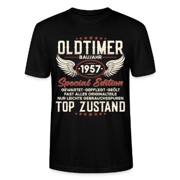 Oldtimer Baujahr 1957 Geburtstag Geschenk - Stanley/Stella Unisex Bio-T-Shirt CRAFTER - Schwarz - Vorne - Alina (178cm) & Michal (187cm)
