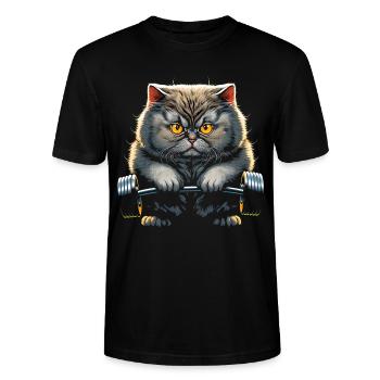 Bodybuilding Katze - Stanley/Stella Unisex Bio-T-Shirt CRAFTER - Schwarz - Vorne - Alina (178cm) & Michal (187cm)
