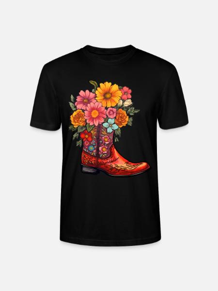 Cowboy Boots Blomster Countrymusikk - Stanley/Stella CRAFTER unisex økologisk T-skjorte - svart