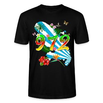 Martinique 972 Fleurs Tropicales - T-shirt bio CRAFTER Stanley Stella Unisexe - noir - Devant - Alina (178cm) & Michal (187cm)