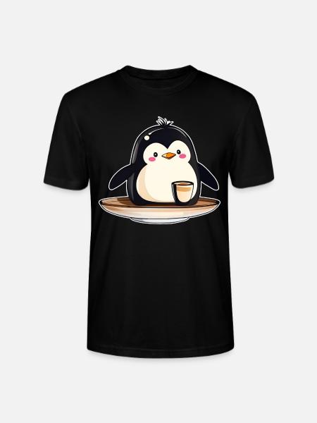 Cute Penguin with Coffee III - Stanley/Stella CRAFTER Unisex Organic T-Shirt - black