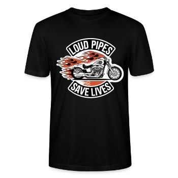 Loud Pipes Save Lives | Biker Spruch - Stanley/Stella Unisex Bio-T-Shirt CRAFTER - Schwarz - Vorne - Alina (178cm) & Michal (187cm)