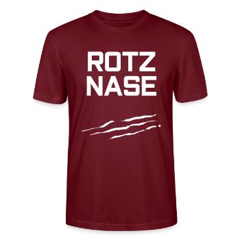 Rotznase Drogen Kokain lustiger Spruch Geschenk - Stanley/Stella Unisex Bio-T-Shirt CRAFTER - Burgunderrot - Vorne - Alina (178cm) & Michal (187cm)