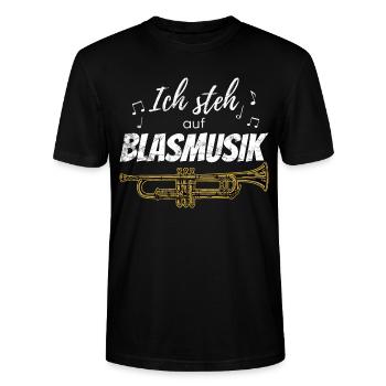 ich steh auf Blasmusik, lustige Sprüche für Bläser - Stanley/Stella Unisex Bio-T-Shirt CRAFTER - Schwarz - Vorne - Alina (178cm) & Michal (187cm)