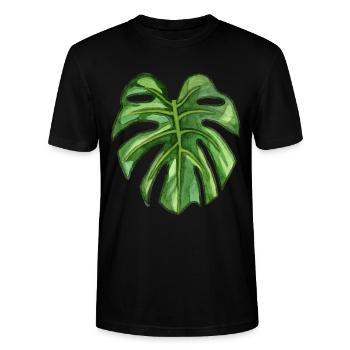 Monstera - tropische Pflanze in Aquarell - Stanley/Stella Unisex Bio-T-Shirt CRAFTER - Schwarz - Vorne - Alina (178cm) & Michal (187cm)