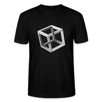 Cube Optical Illusion - Stanley/Stella CRAFTER Unisex Organic T-Shirt - black - Front - Alina (178cm) & Michal (187cm)