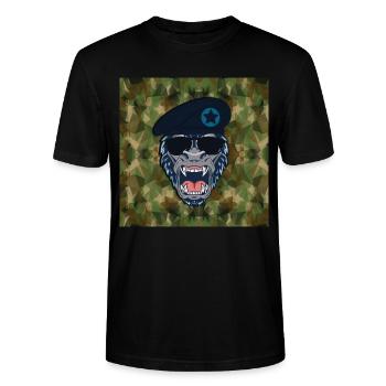 Lustiger Affe als Offizier im Militär Bundeswehr - Stanley/Stella Unisex Bio-T-Shirt CRAFTER - Schwarz - Vorne - Alina (178cm) & Michal (187cm)