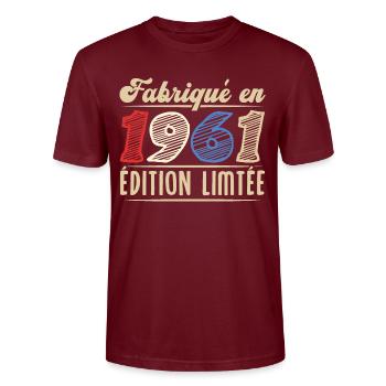 Fabriqué en 1961, Vintage cadeau d'anniversaire - T-shirt bio CRAFTER Stanley Stella Unisexe - bordeaux - Devant - Alina (178cm) & Michal (187cm)