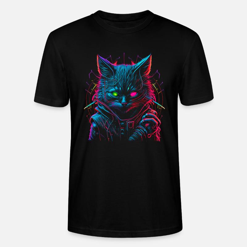 Neon Punk Hacker Cat - T-shirt bio CRAFTER Stanley Stella Unisexe - noir
