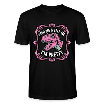 Feed Me & Tell Me I'm Pretty – Dino Fun Design - Stanley/Stella CRAFTER Unisex Organic T-Shirt - black - Front - Alina (178cm) & Michal (187cm)