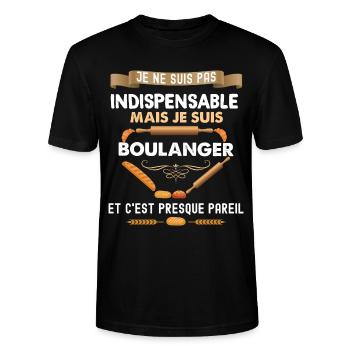 Mon boulanger est indispensable cadeau métier - T-shirt bio CRAFTER Stanley Stella Unisexe - noir - Devant - Alina (178cm) & Michal (187cm)