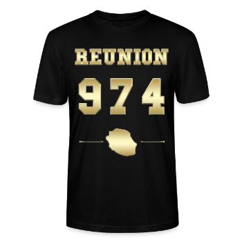 Gold Réunion 974 Cadeau Homme Femme Enfant - T-shirt bio CRAFTER Stanley Stella Unisexe - noir - Devant - Alina (178cm) & Michal (187cm)