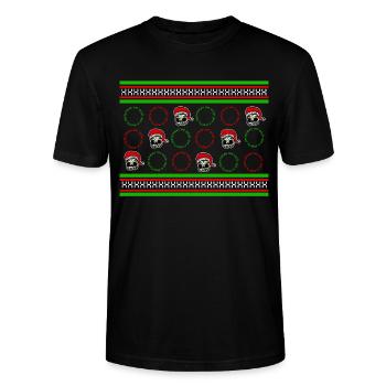 ugly christmas Sweater Shirt Totenkopf - Stanley/Stella Unisex Bio-T-Shirt CRAFTER - Schwarz - Vorne - Alina (178cm) & Michal (187cm)