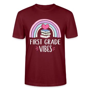 Erste Klasse Stimmung - Stanley/Stella Unisex Bio-T-Shirt CRAFTER - Burgunderrot - Vorne - Alina (178cm) & Michal (187cm)