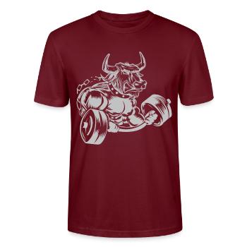 Bulle Beast Stier Hantel Fitness - Stanley/Stella Unisex Bio-T-Shirt CRAFTER - Burgunderrot - Vorne - Alina (178cm) & Michal (187cm)