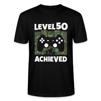 50TH BIRTHDAY LEVEL 50 ACHIEVED GAMER GIFT - Stanley/Stella CRAFTER Unisex Organic T-Shirt - black - Front - Alina (178cm) & Michal (187cm)