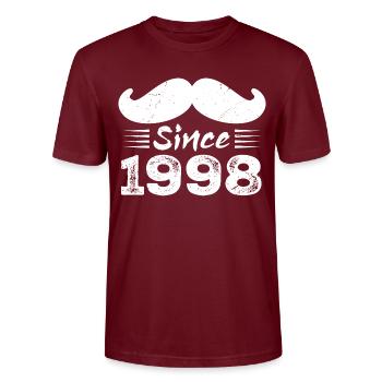 26th Birthday Gift - Vintage 1998 Moustache - Stanley/Stella CRAFTER Unisex Organic T-Shirt - burgundy - Front - Alina (178cm) & Michal (187cm)