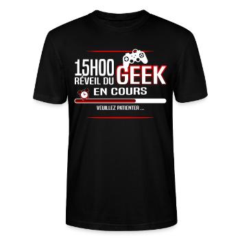 Geek gamer et réveil - T-shirt bio CRAFTER Stanley Stella Unisexe - noir - Devant - Alina (178cm) & Michal (187cm)