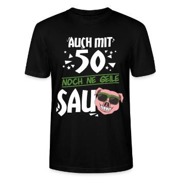 Auch mit 50 noch ne geile Sau - 50. Geburtstag - Stanley/Stella Unisex Bio-T-Shirt CRAFTER - Schwarz - Vorne - Alina (178cm) & Michal (187cm)