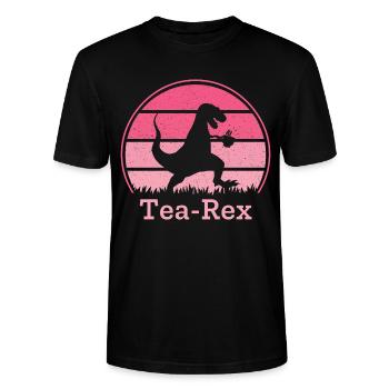 Tea-Rex Dino T-Rex dinosaure avec tasse à thé - T-shirt bio CRAFTER Stanley Stella Unisexe - noir - Devant - Alina (178cm) & Michal (187cm)