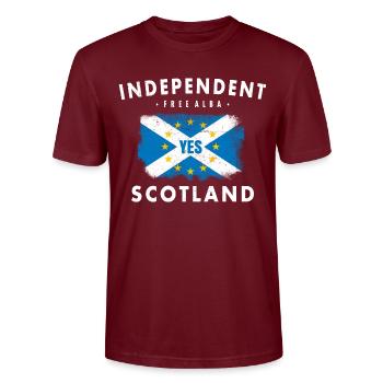 INDEPENDENT SCOTLAND FREE ALBA INDEPENDENCE GIFT - Stanley/Stella CRAFTER Unisex Organic T-Shirt - burgundy - Front - Alina (178cm) & Michal (187cm)