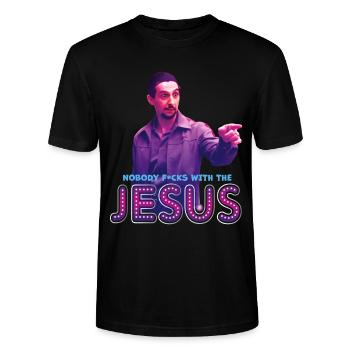 The Big Lebowski - Nobody F*cks With The Jesus - Stanley/Stella CRAFTER Unisex Organic T-Shirt - black - Front - Alina (178cm) & Michal (187cm)