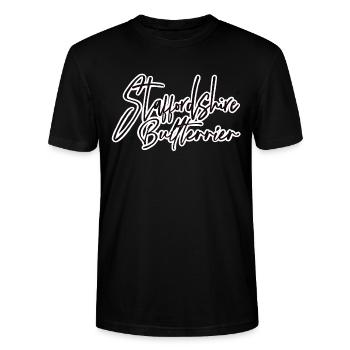Staffordshire Bull Terrier Lettering - Stanley/Stella CRAFTER Unisex Organic T-Shirt - black - Front - Alina (178cm) & Michal (187cm)