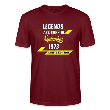 LEGENDS ARE BORN IN 1973 BIRTHDAY GIFT - Stanley/Stella CRAFTER Unisex Organic T-Shirt - burgundy - Front - Alina (178cm) & Michal (187cm)