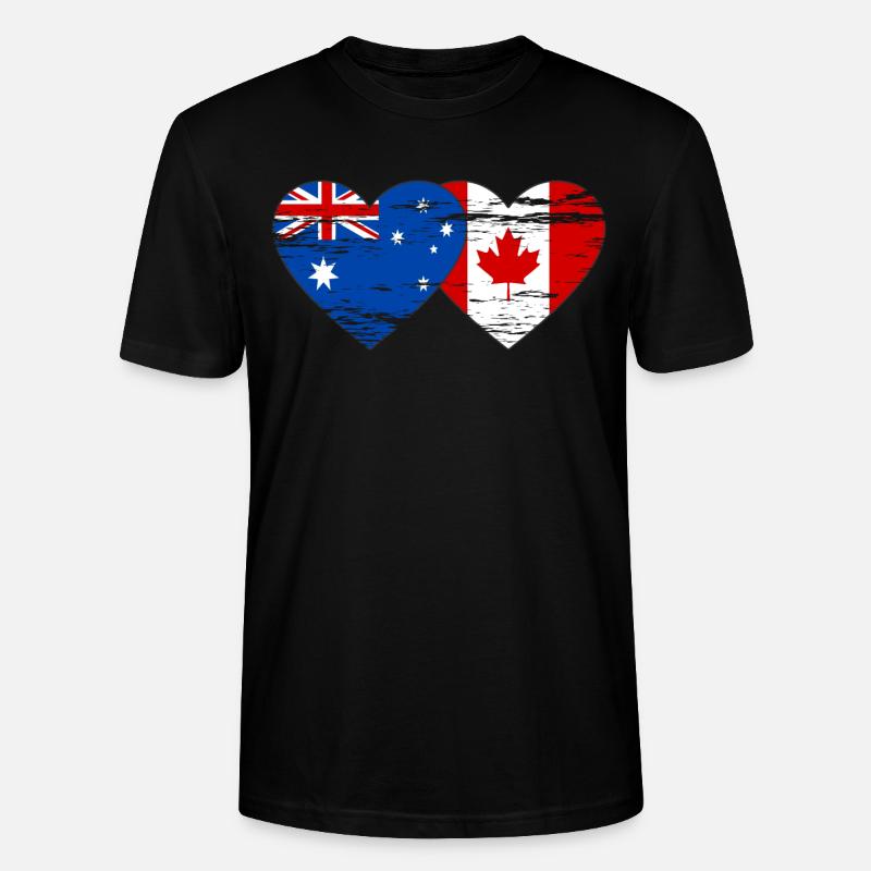 Australie Canada drapeau coeur utilisé - T-shirt bio CRAFTER Stanley Stella Unisexe - noir