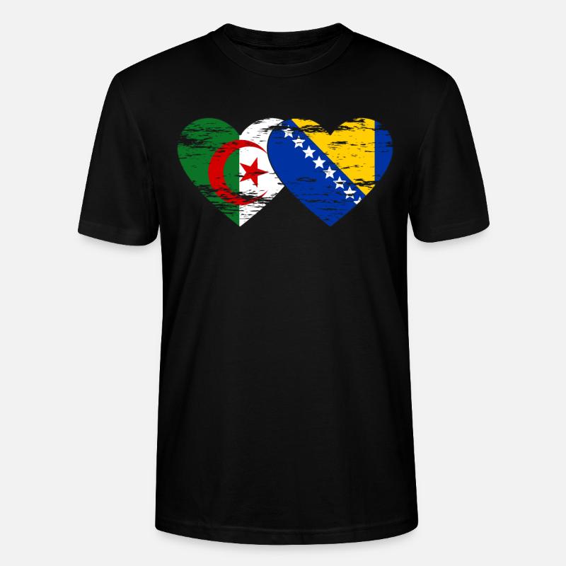 Algérie Bosnie drapeau coeur utilisé - T-shirt bio CRAFTER Stanley Stella Unisexe - noir