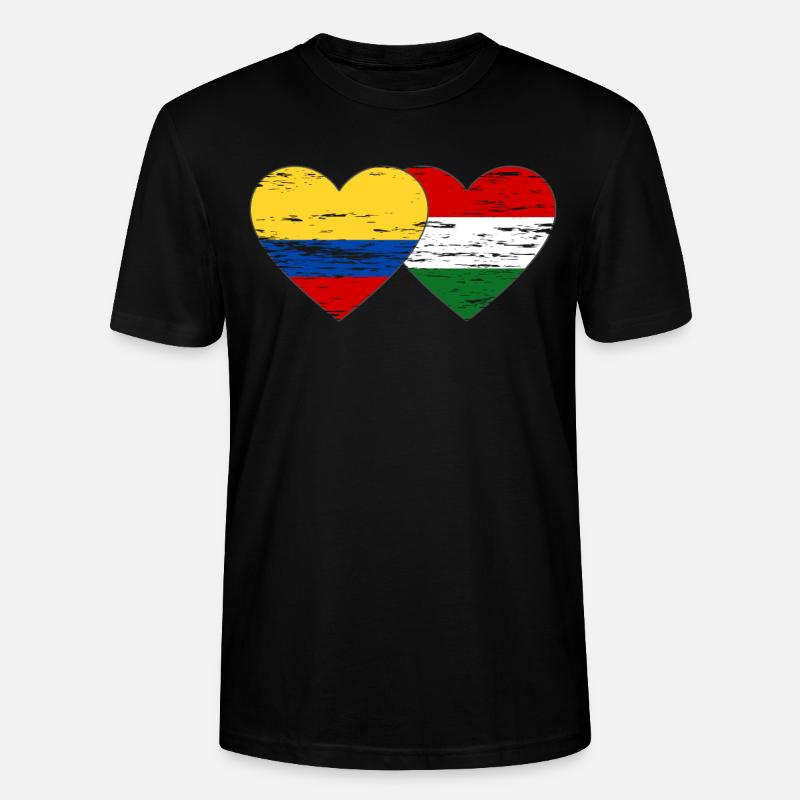 Colombie Hongrie drapeau coeur utilisé - T-shirt bio CRAFTER Stanley Stella Unisexe - noir