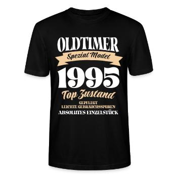 Oldtimer Spezial Model Gepflegt Top Jahrgang 1995 - Stanley/Stella Unisex Bio-T-Shirt CRAFTER - Schwarz - Vorne - Alina (178cm) & Michal (187cm)