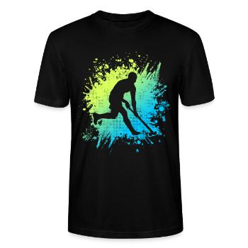 Hockey Spieler Hockeyspieler Vintage Feldhockey - Stanley/Stella Unisex Bio-T-Shirt CRAFTER - Schwarz - Vorne - Alina (178cm) & Michal (187cm)