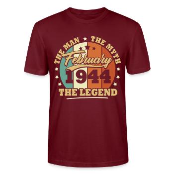 Februar 1944, 79 Jahre alt Geburtstagsmann Frau - Stanley/Stella Unisex Bio-T-Shirt CRAFTER - Burgunderrot - Vorne - Alina (178cm) & Michal (187cm)