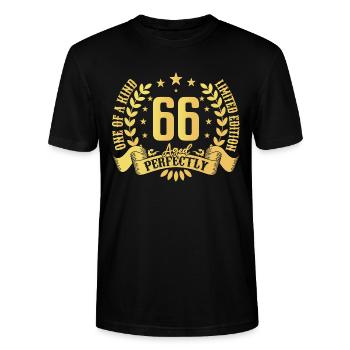 66 års fødselsdagsgave 66 år - Stanley Stella CRAFTER unisex økologisk-T-shirt - sort - Foran - Alina (178cm) & Michal (187cm)