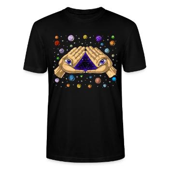 Géométrie sacrée Illuminati - T-shirt bio CRAFTER Stanley Stella Unisexe - noir - Devant - Alina (178cm) & Michal (187cm)