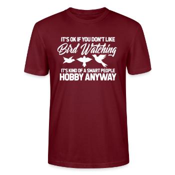 bird watching - Stanley/Stella CRAFTER Unisex Organic T-Shirt - burgundy - Front - Alina (178cm) & Michal (187cm)