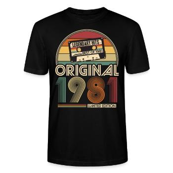 1981 Vintage Vintage Anniversaire Rétro Cadeau - T-shirt bio CRAFTER Stanley Stella Unisexe - noir - Devant - Alina (178cm) & Michal (187cm)