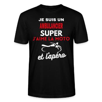 moto phrase drôle apéro AMBULANCIER citation - T-shirt bio CRAFTER Stanley Stella Unisexe - noir - Devant - Alina (178cm) & Michal (187cm)