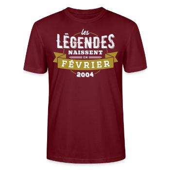 Les légendes naissent en février 2004 - T-shirt bio CRAFTER Stanley Stella Unisexe - bordeaux - Devant - Alina (178cm) & Michal (187cm)