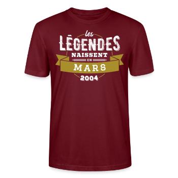 Les légendes naissent en mars 2004 - T-shirt bio CRAFTER Stanley Stella Unisexe - bordeaux - Devant - Alina (178cm) & Michal (187cm)