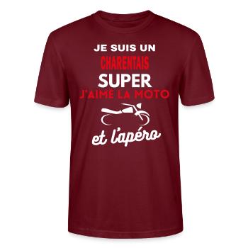 moto phrase drôle apéro CHARENTAIS citation - T-shirt bio CRAFTER Stanley Stella Unisexe - bordeaux - Devant - Alina (178cm) & Michal (187cm)