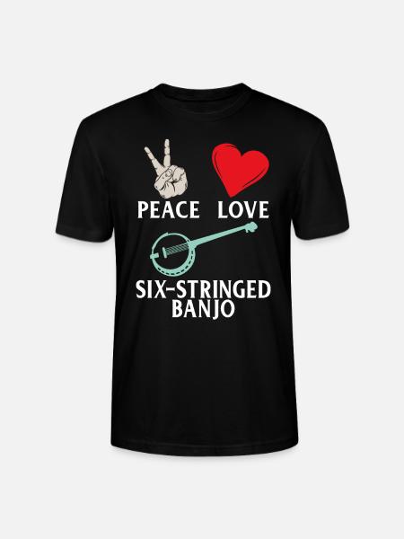 Peace Love Six-Stringed Banjo Instrument - Stanley/Stella CRAFTER Unisex Organic T-Shirt - black