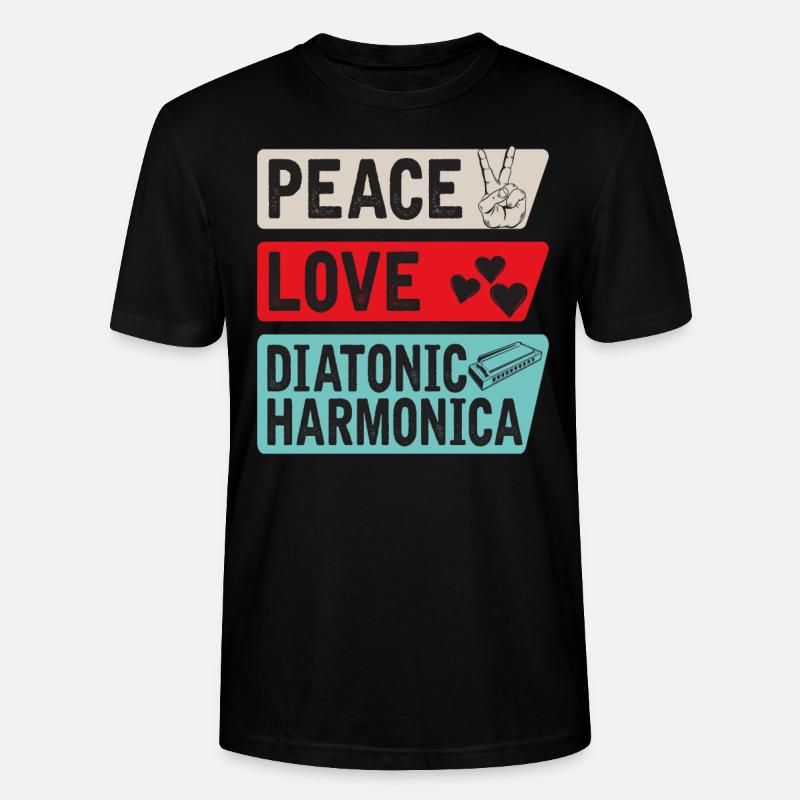 Peace Love Diatonic Harmonica Instrument - Stanley/Stella CRAFTER Unisex Organic T-Shirt - black