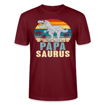 Papasaurus Father's Day Dinosaur T-Rex Gift Idea - Stanley/Stella CRAFTER Unisex Organic T-Shirt - burgundy - Front - Alina (178cm) & Michal (187cm)