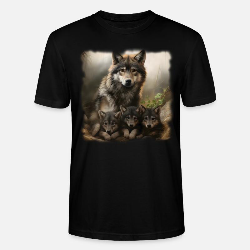 Wolfmother with three Cubs - Stanley/Stella Unisex Bio-T-Shirt CRAFTER - Schwarz