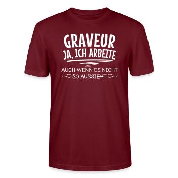 Lustige Gravur Sprüche Schmuck Personalisierung - Stanley/Stella Unisex Bio-T-Shirt CRAFTER - Burgunderrot - Vorne - Alina (178cm) & Michal (187cm)