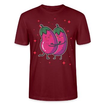 Cute Eggplant Couple Hugging Eggplant Fruit - Stanley/Stella Unisex Bio-T-Shirt CRAFTER - Burgunderrot - Vorne - Alina (178cm) & Michal (187cm)