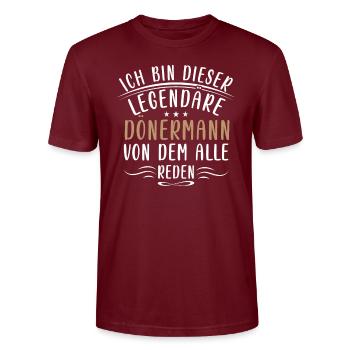 Lustige Dönermann Sprüche Essen Imbiss Türkei - Stanley/Stella CRAFTER Unisex Organic T-Shirt - burgundy - Front - Alina (178cm) & Michal (187cm)